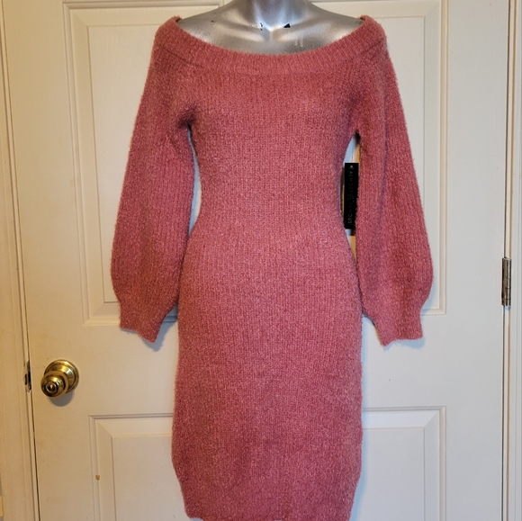Almost Famous Eyelash Off-Shoulder Mini Sweater Dress - Picture 6 of 9